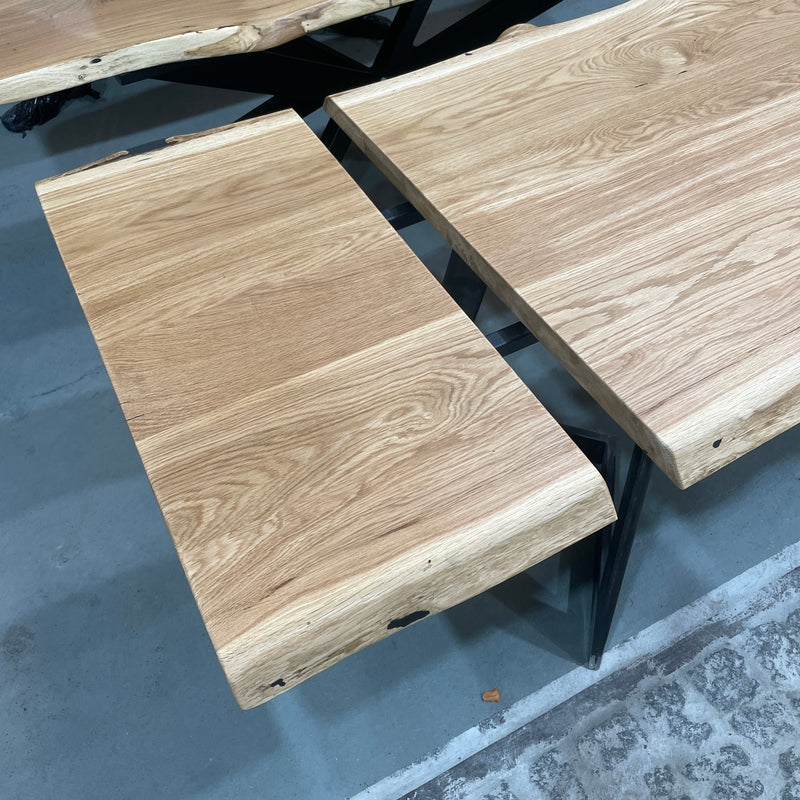 Tischplatten aus massiver Eiche mit natürlicher Baumkante | mit Anstecksystem:  von 180cm bis 400cm Länge