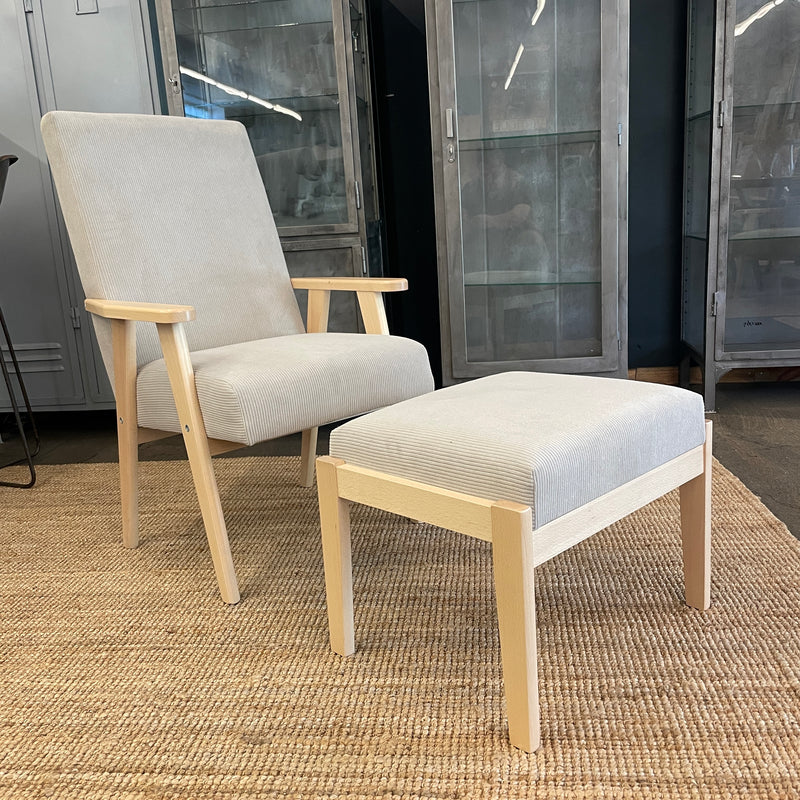 Sessel-Stuhl "Hellgrau & Naturholz hell" | Armlehnensessel für Esstisch, Schreibtisch oder als Fernsehsessel