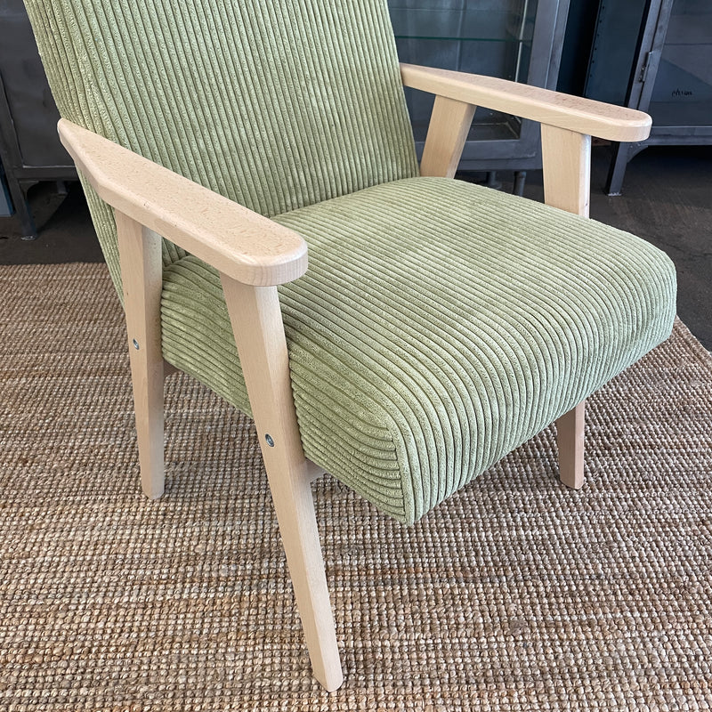 Sessel-Stuhl "Hellgrün & Naturholz" | Armlehnensessel für Esstisch, Schreibtisch oder als Fernsehsessel