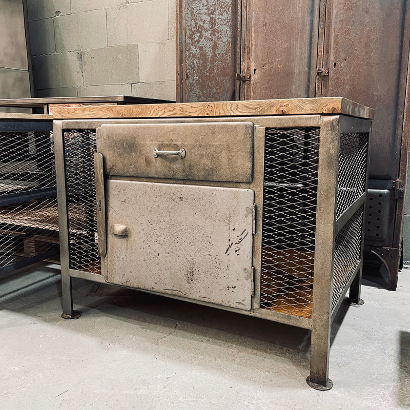 Kompakte Vintage Industrial Werkbank | 100x70x80cm | - Eichenholzplatte (4cm) , 60er Jahre
