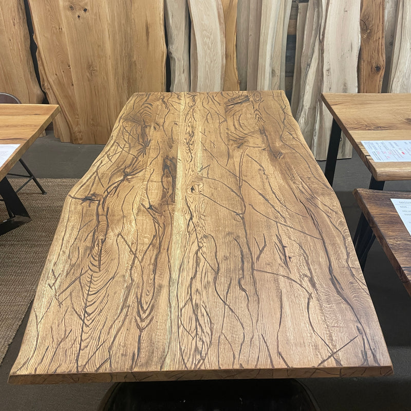 Tischplatte Massivholz | Eiche Baumkante | Mit Strukturmuster  | 200x100x4cm