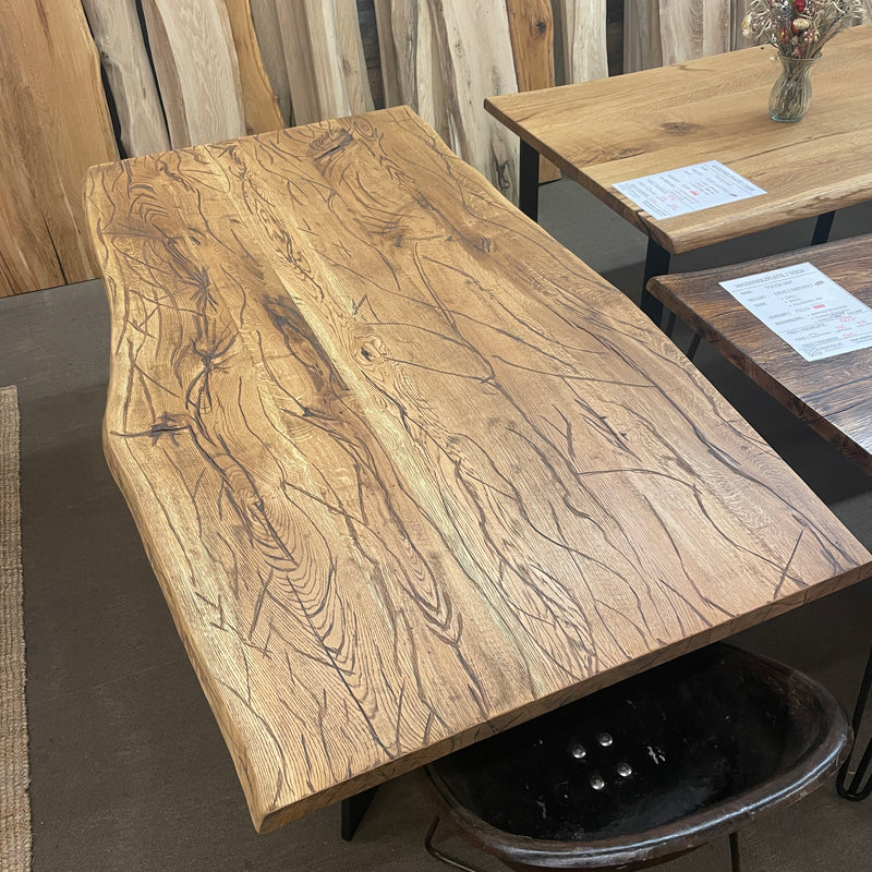 Tischplatte Massivholz | Eiche Baumkante | Mit Strukturmuster  | 200x100x4cm